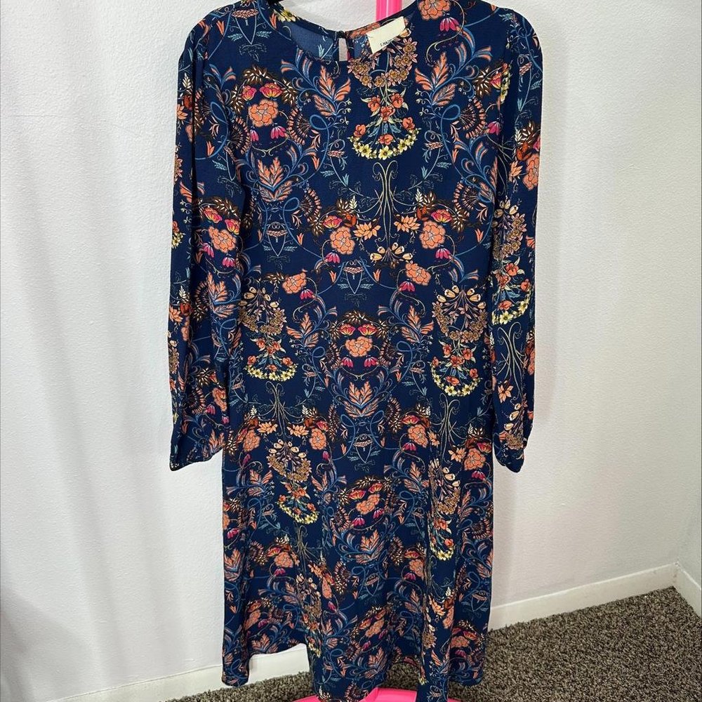 I.MADELINE NAVY BLUE FLORAL PRINT MIDI DRESS‎ SIZE MEDIUM